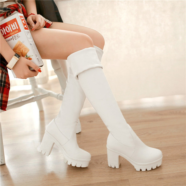 autumn winter women’s thick heel high knee boots high tube boots Knight Plush waterproof 