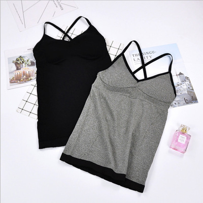 網紅8823打底背心V領性感交叉美背防走光無縫裹胸帶胸墊長版吊帶