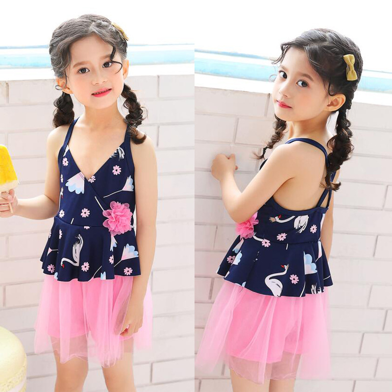 儿童泳衣女2-6岁2019新款韩版碎花可爱公主女童小童连体泳装批发|ms