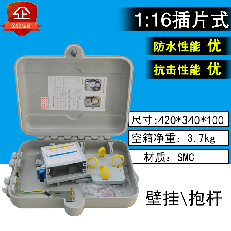 FTTH入户箱二槽位通信箱1分16光分路器箱插片式24芯分纤箱SMC壁挂