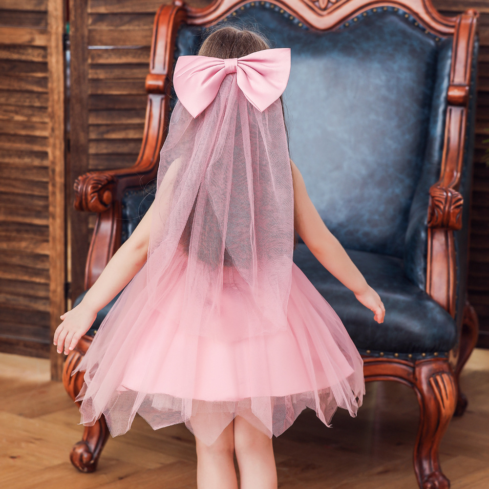 New Children's Dress Princess Dress Girls Wedding Dress Puffy Net Yarn Flower Girl Dress With Bow Veil display picture 25