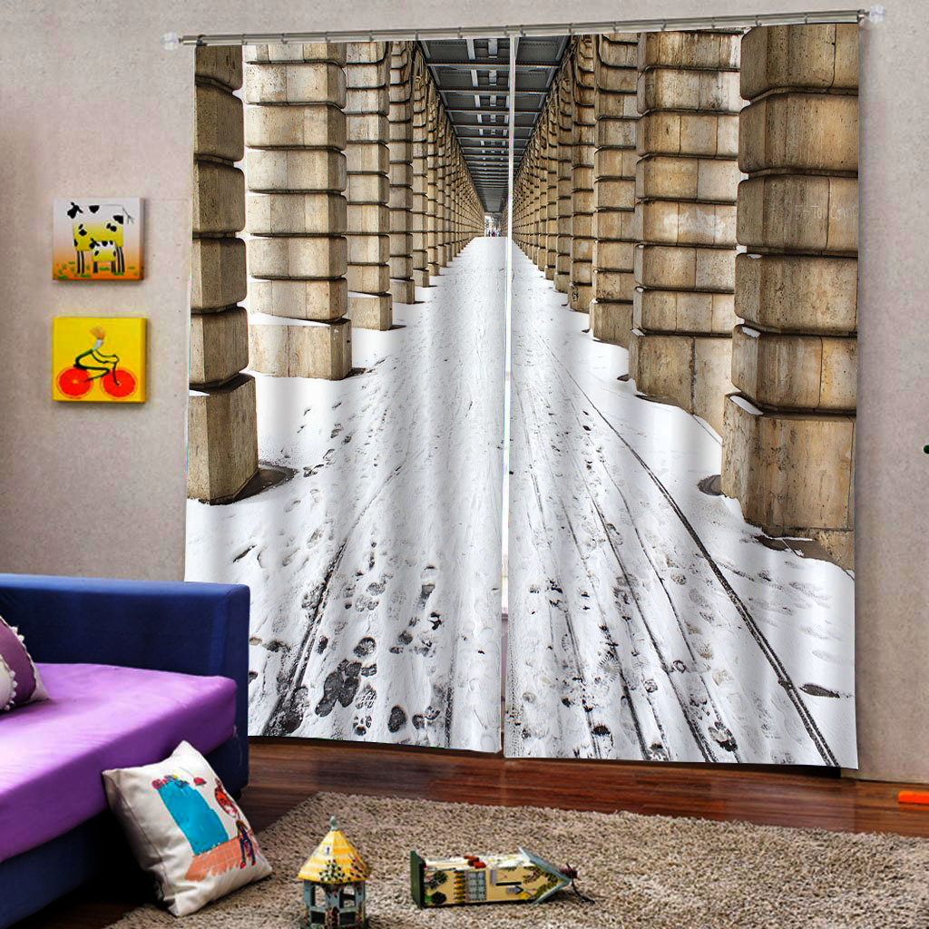 个性创意风格新款桥下雪路窗帘批发 家居书房客厅卧室隔断帘