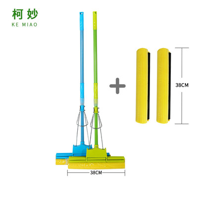 厂家直销 38CM免手洗懒人胶棉拖把滚轮挤水海绵地拖 家用一件代发|ms