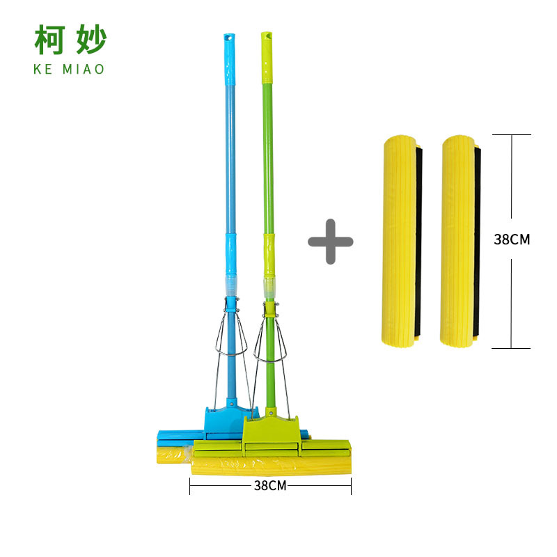 厂家直销 38CM免手洗懒人胶棉拖把滚轮挤水海绵地拖 家用一件代发|ms