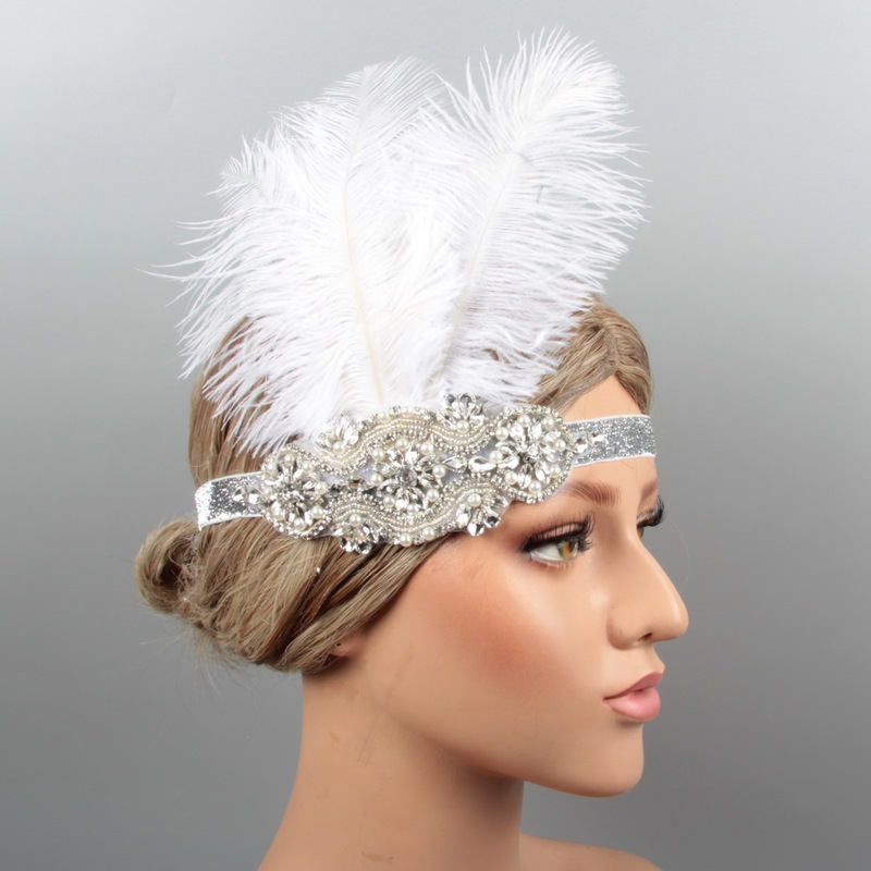 White Feather Headband Bridal Feather Headwear Glass Diamond Luxury Hair Band Handmade European and American Style