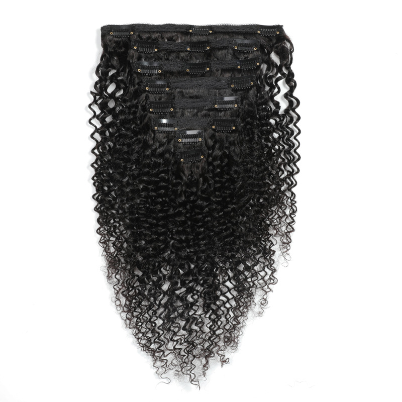 Human Hair Wig Clip 8-piece Set 115-120g Kinky Curly Clip In Clip Hair
