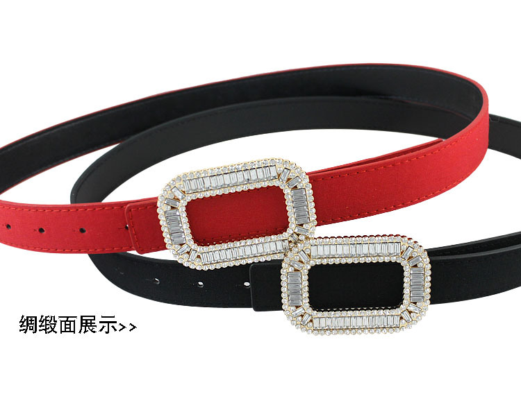 Basic Rectangle Pu Leather Metal Button Rhinestone Belt display picture 11