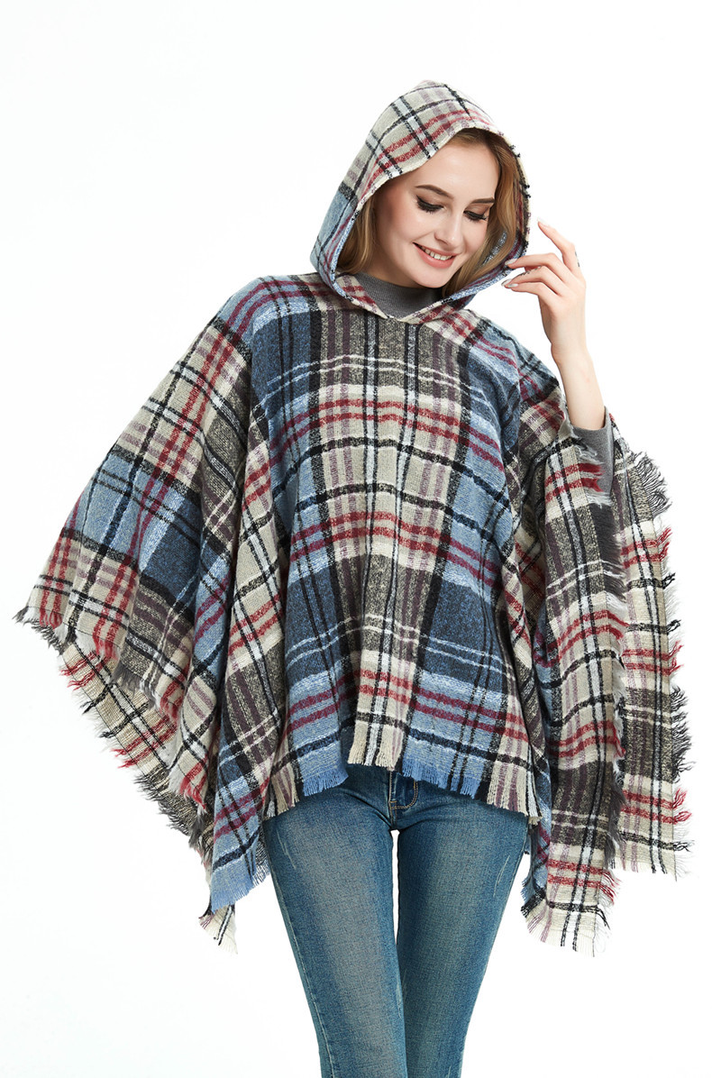 Capa a cuadros con capucha unisex otoño invierno poncho_voghion.com