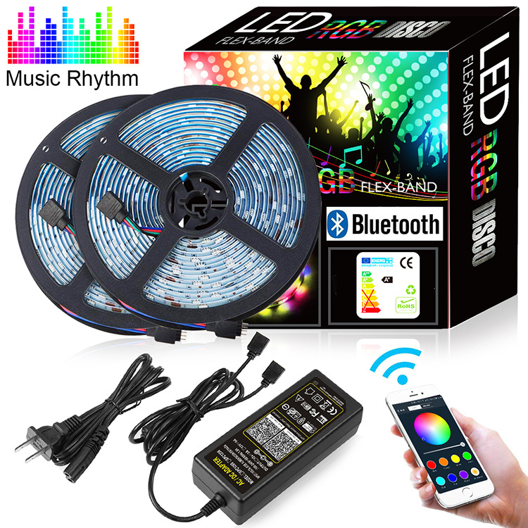 跨境新品5050RGB七彩燈帶套裝 藍牙APP控制音樂律動軟燈條