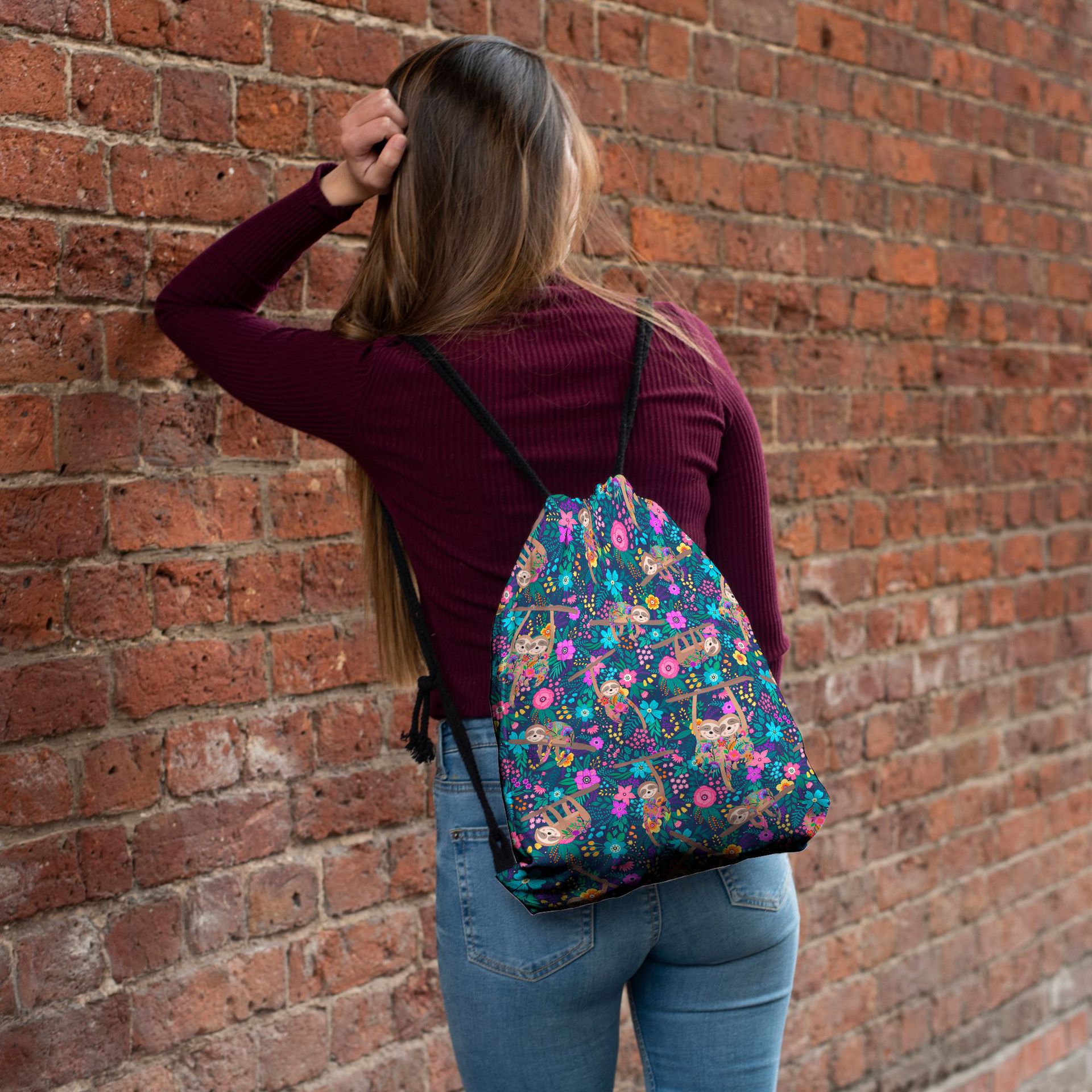 Wasserdicht Tier Blume Reisen Straße Rucksack Mit Kordelzug display picture 36