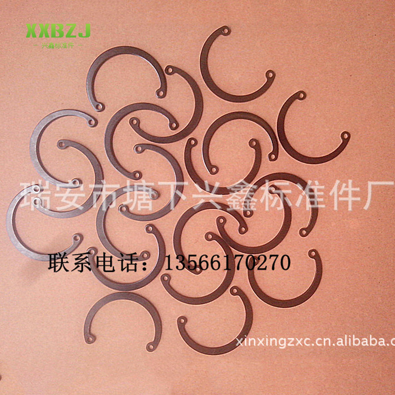 厂家供应 弹簧钢65Mn氧化发黑表面机械紧固件 半圆孔用挡圈