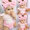 Children's summer fuchsia clothing for early age, lace bodysuit, brand headband, lace dress, flowered, children's clothing