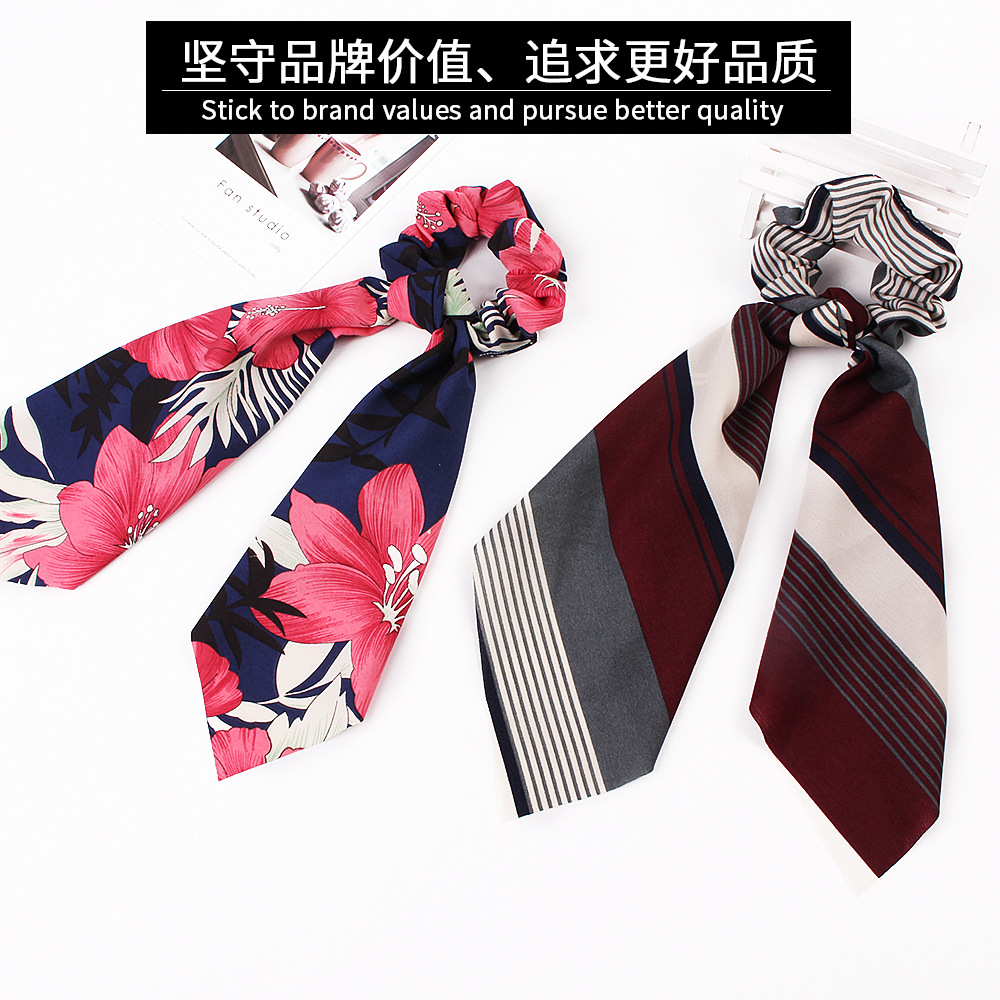 New Fashion Super Long Silk Scarf Streamer Printing Cheap Scrunchies Wholesale display picture 10