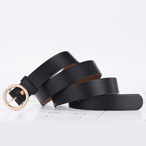 Round buckle belt for women, Korean style fashionable women's jeans belt, student personality versatile thin belt