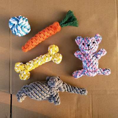 厂家直供2019亚马逊跨境宠物玩具耐咬洁齿棉绳编织狗磨牙玩具套装|ms