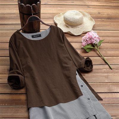 亚马逊欧美大码女装跨境专供假两件拼接不规则长袖连衣裙清新秋冬