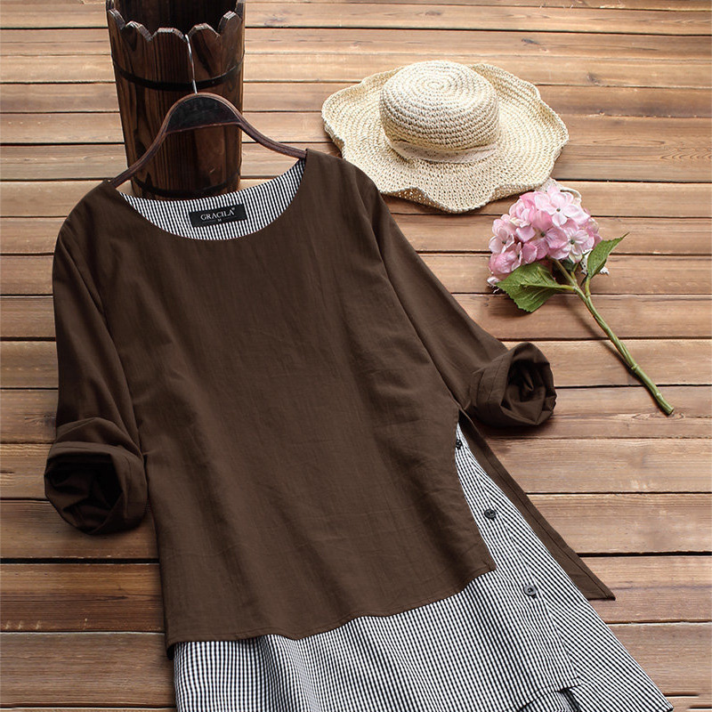 亚马逊欧美大码女装跨境专供假两件拼接不规则长袖连衣裙清新秋冬