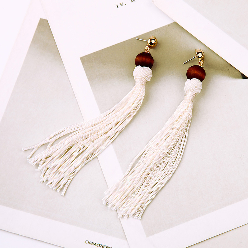 Long Wooden Beads Tassel Earrings Women&#39;s Earrings Wholesale display picture 7