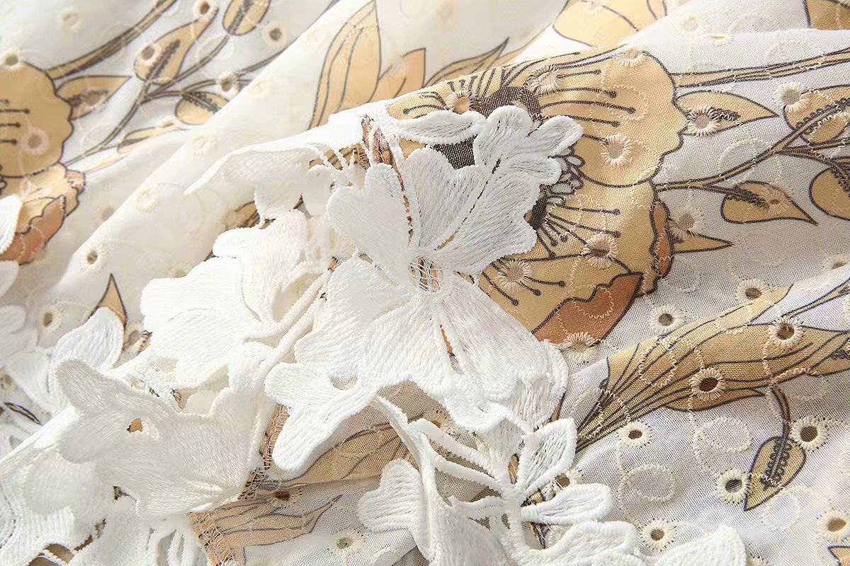 1225-01 花边辫子拼接连衣裙 码数SMLXL面料绣品+