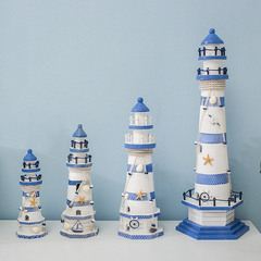 Blue and white striped large helm lighthouse ocean lighthouse watchtower Mediterranean style home decoration ornaments handmade wooden