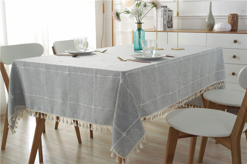 Jacquard Embroidered Cotton Linen Tassel Tablecloth Rectangular_voghion.com