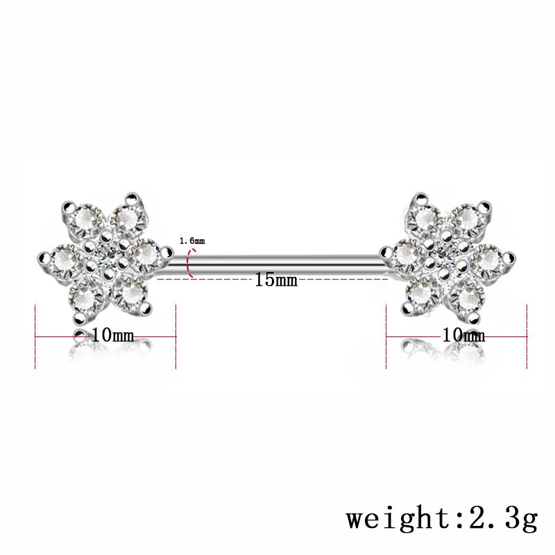 Fashion New Style Flower Zircon Stainless Steel Breast Ring Wholesale display picture 1