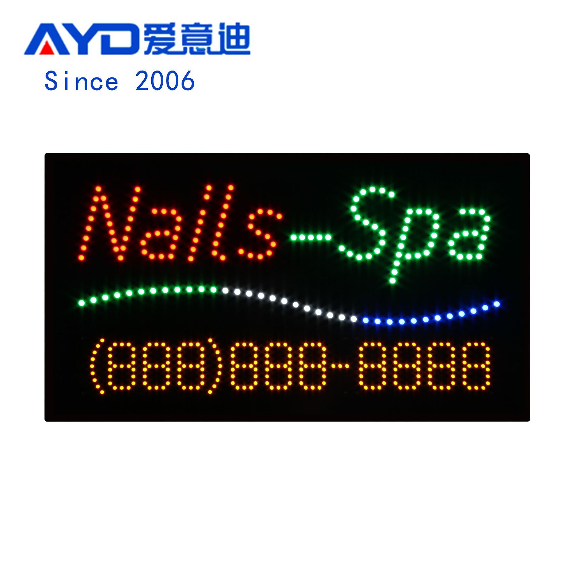 LED广告牌定 制数字电话号码牌橱窗美容店标识LED Nails Spa Sign