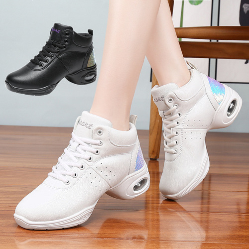 Autumn/Winter New Leather Surface Adult Dance Shoes with Soft Soles, Square Dance Shoes, Height Increasing Military Dance Shoes, Aerobics Shoes