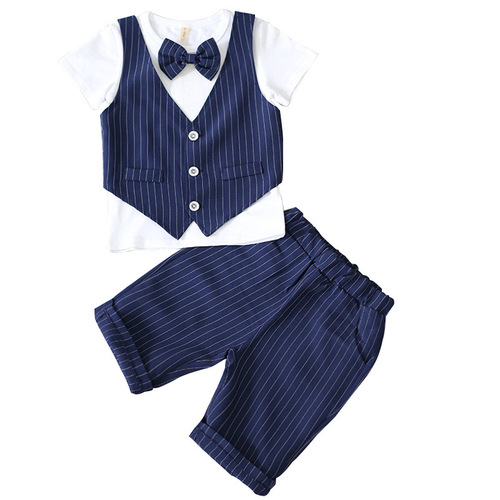 Factory direct sales summer children's suit Korean style boy suit children's vest two-piece performance dress one piece drop shipping