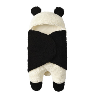 Baby Super Soft Autumn and Winter Plush Swaddling Baby Panda Cartoon Wool Lamb Cushion Blanket