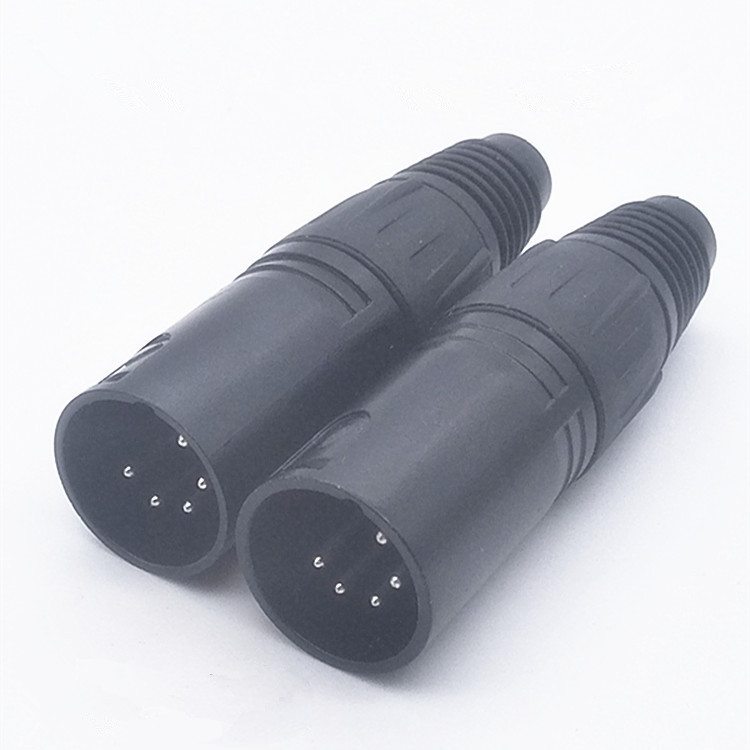 直销镀锡铜针话筒插头5芯卡侬头 调音台插头 卡农头 卡龙公头黑色