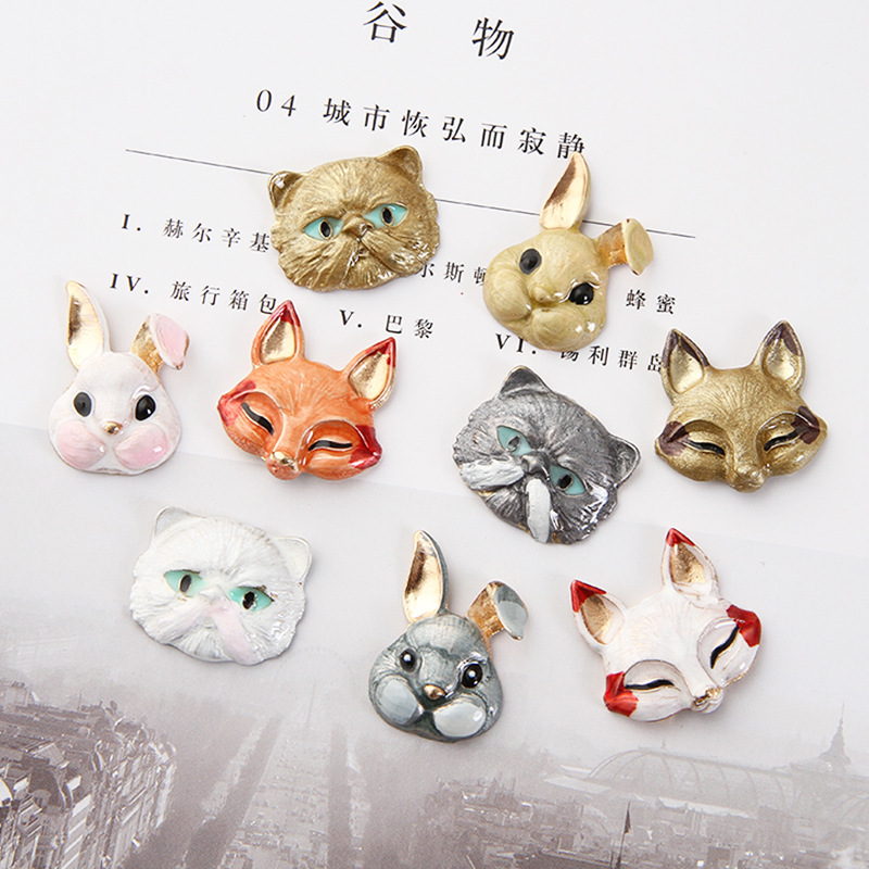 爆款滴油兔子狐狸猫头不带C扣diy发饰材料鞋服包包眼镜盒合金配件