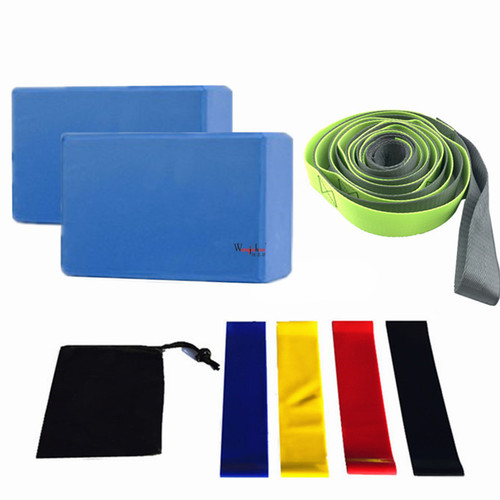 Yoga bricks eight-piece set 12-hole yoga stretch straps one pair of yoga bricks latex tension straps black storage bag cross-border