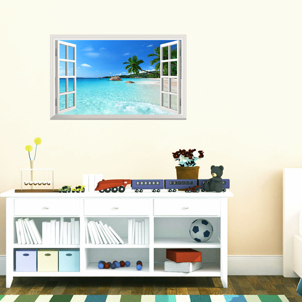 新款3D假窗户海景卧室客厅沙发书房背景墙贴纸批发可移除 MU5027