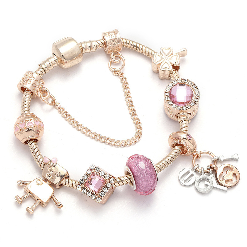 2019 new Panjia style DIY little Bella flower fairy robot heart-shaped string ornaments ladies bracelet factory direct sales