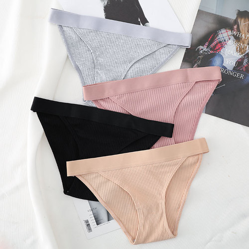 New European and American sexy threaded cotton simple breathable cotton comfortable low-waist women's underwear thong briefs