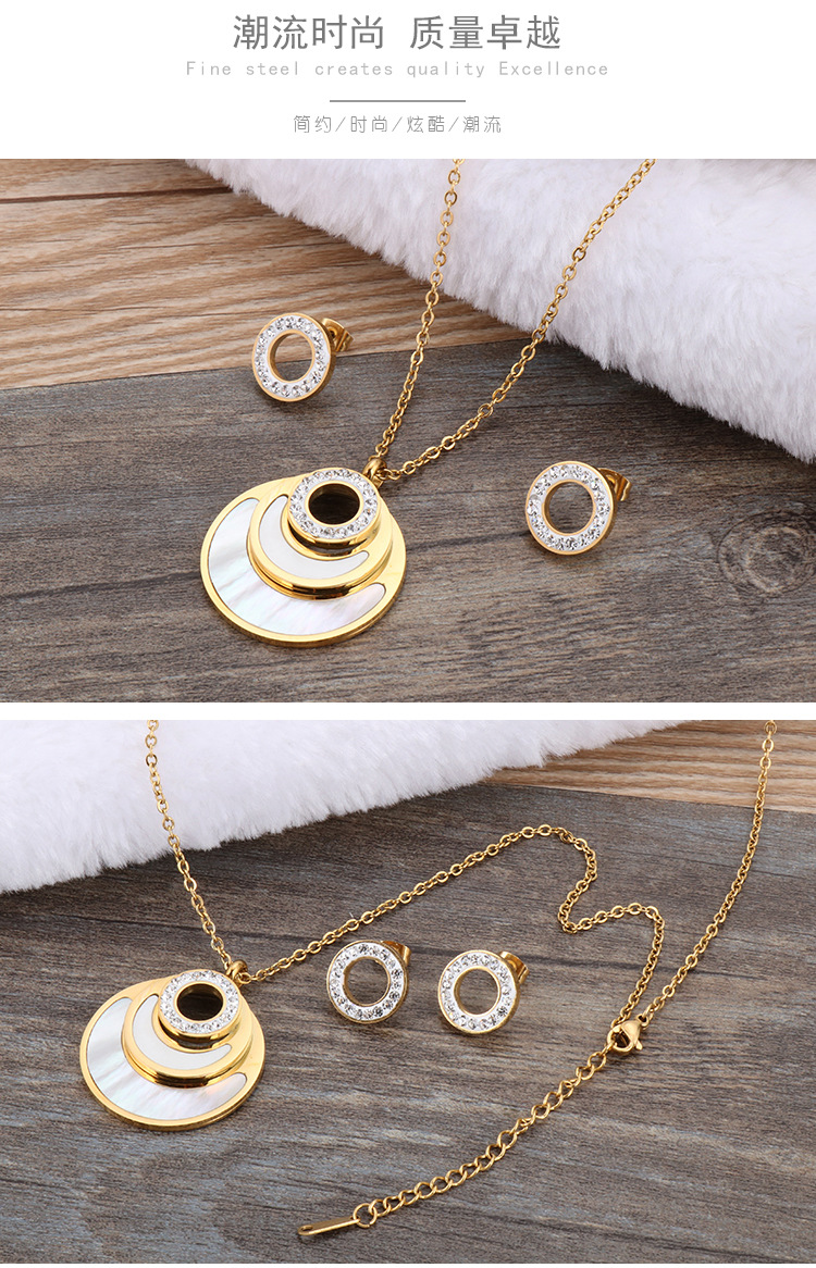new simple round diamond shell earrings necklace set wholesale Nihaojewelry
