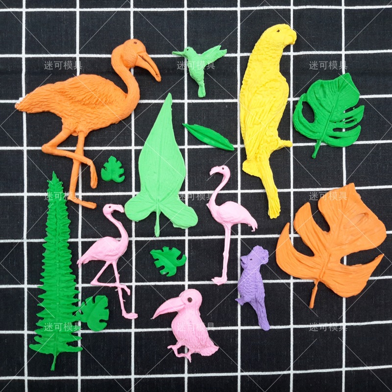 Pájaro loro fondant molde de silicona selva tropical tortuga hoja de bambú borde decoración de la torta molde utensilios de cocina