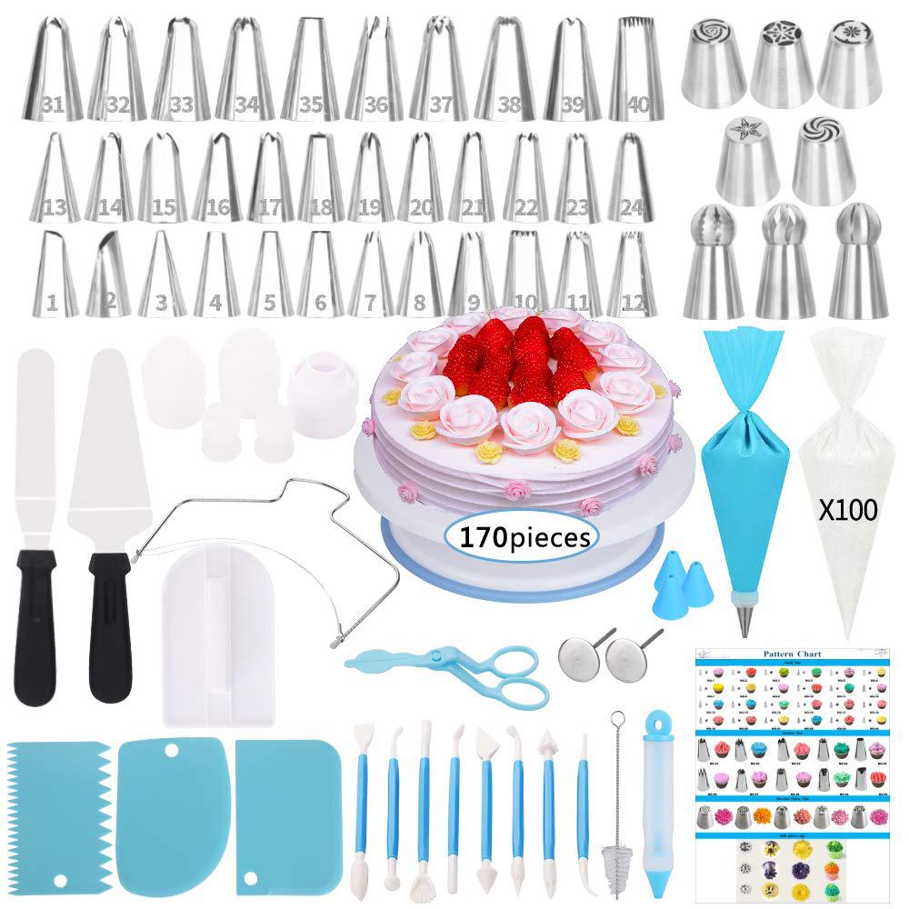 170 Pieces Set Cake Turntable Suit Butter Knife Decorating Nozzle DIY Baking Tool