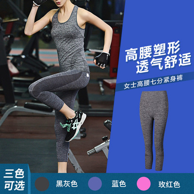 厂家批发WA09多彩高腰七分紧身运动跑步跳操健身裤瑜珈裤|ms
