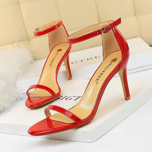 fashion toe-strip high-heeled shoes thin heels high heels lacquer  