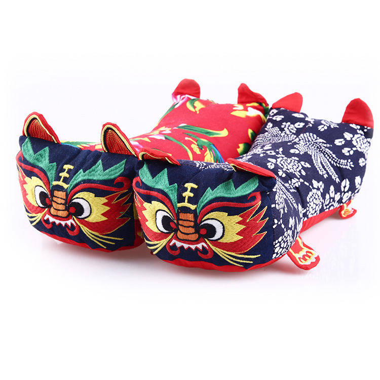 中國風亞馬遜 手工縫制老粗花布老虎頭枕頭 荞麥殼內芯 精美純棉