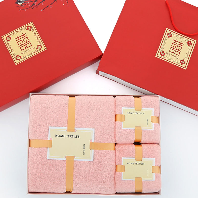 High density thick coral fleece towel bath towel gift box three-piece set wedding birthday gift towel embroidered LOGO