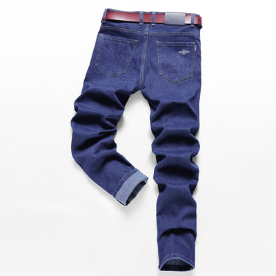 middle age man Autumn and winter Jeans Easy leisure time Straight trousers Elastic force Middle-waisted trousers On behalf of men's wear