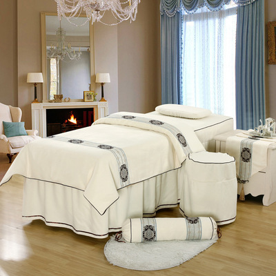 新款美容床罩四件套美容院全棉被裏高檔歐式簡約棉麻理療按摩床套