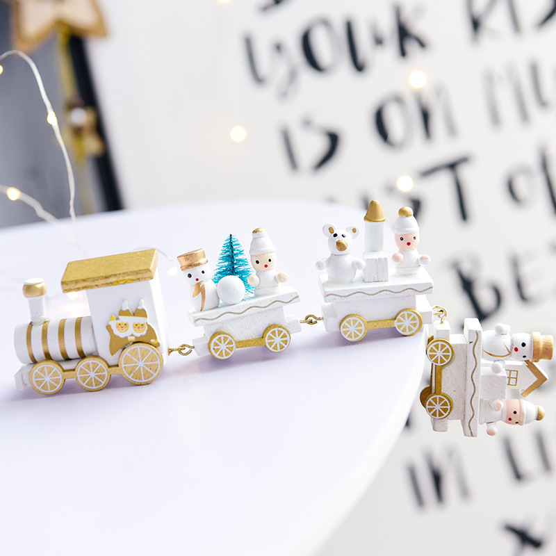Decoraciones navideñas tren de madera para niños kindergarten Navidad regalos navideños adornos de ventana de escritorio de Navidad
