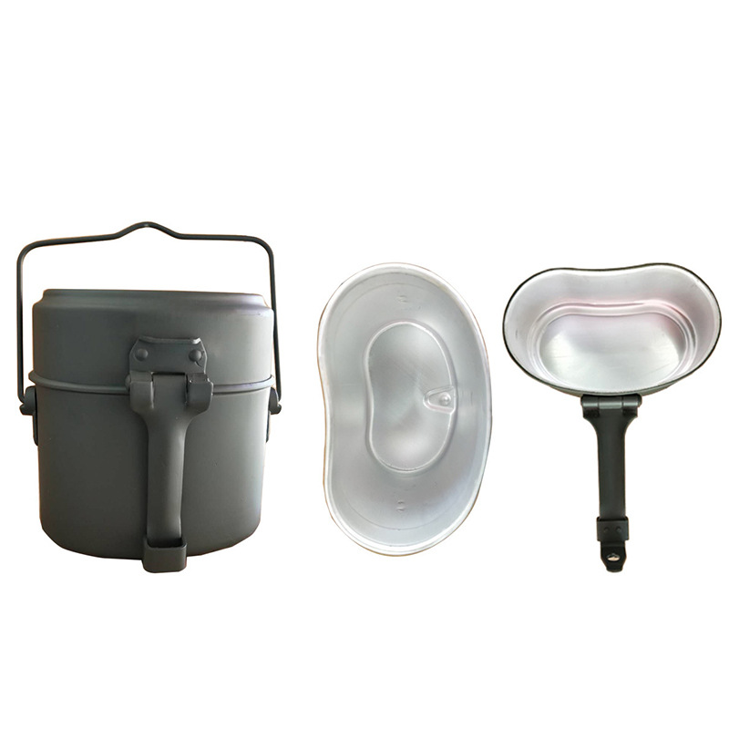 户外野营饭盒三件套 德式铝餐盒可加热 便携式饭盒军用厂家直销