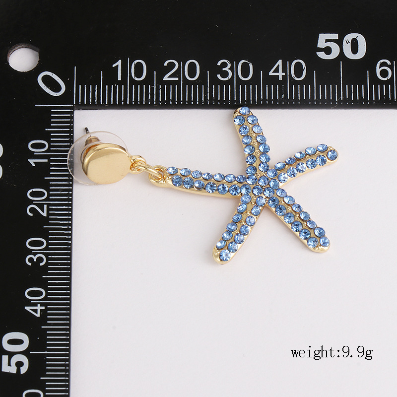 Nuevos Pendientes Aretes Mujer Estrella De Mar Azul Temperamento Salvaje Pentagrama Joyería display picture 1