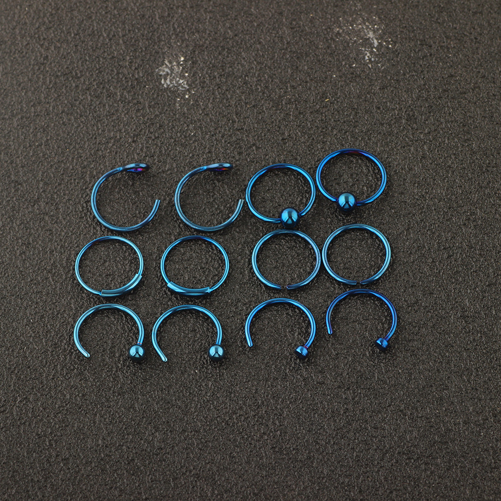 12-Pack Stainless Steel Nose Rings Nose Studs with Blessing Motif - Blue Geometric Earring Piercing Jewelry Set detail image 12