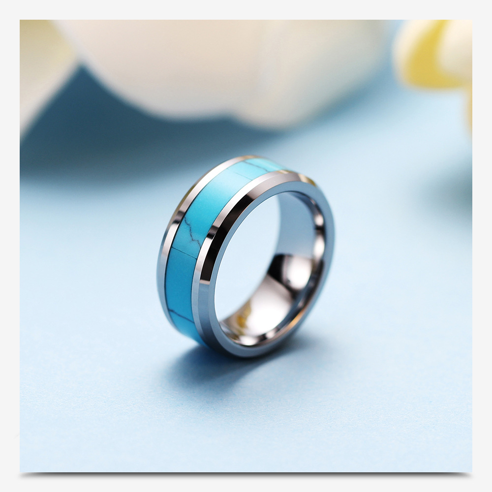 Mode Einfache Natürliche Türkis Titan Stahl Ring Für Männer display picture 2